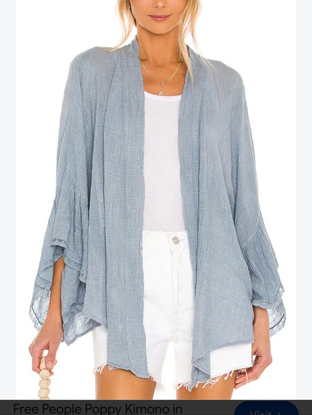 Free People One Pale Blue Flowy Open Front Cardifan Tie Front Option, XS/S